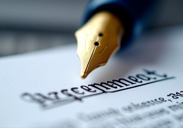 Sophisticated legal fountain pen resting on a detailed commercial contract